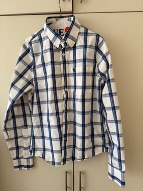 Vtg Abercrombie & Fitch White & Blue Plaid Button-Down Shirt M - muscle (slim)